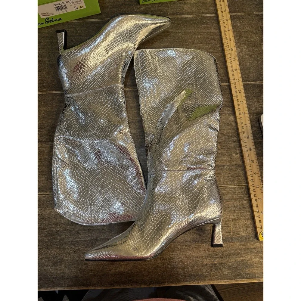 Steve Madden Newlyn Knee High Boot Pointed Toe‎ Womens Silver Size 6 - Picture 3 of 7